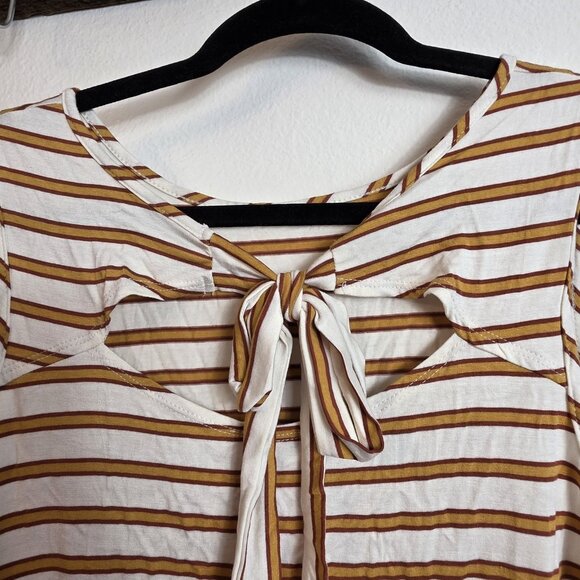 🔴 Green Envelope Tank Top Womens Large White Brown Striped Tie Back Sleeveless - Picture 7 of 15